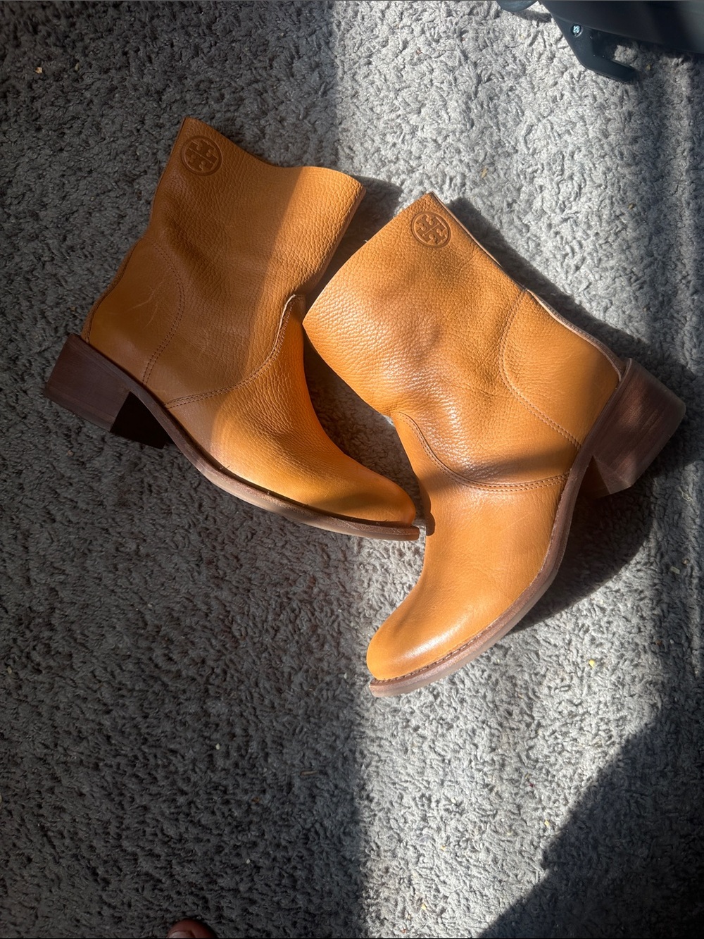 Tory Burch Cognac Leather Short Ankle Boots